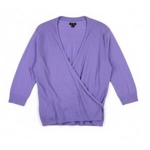 J Jill Wearever Linen Blend Wrap Cardigan Sweater Purple Coastal Layering XL NEW